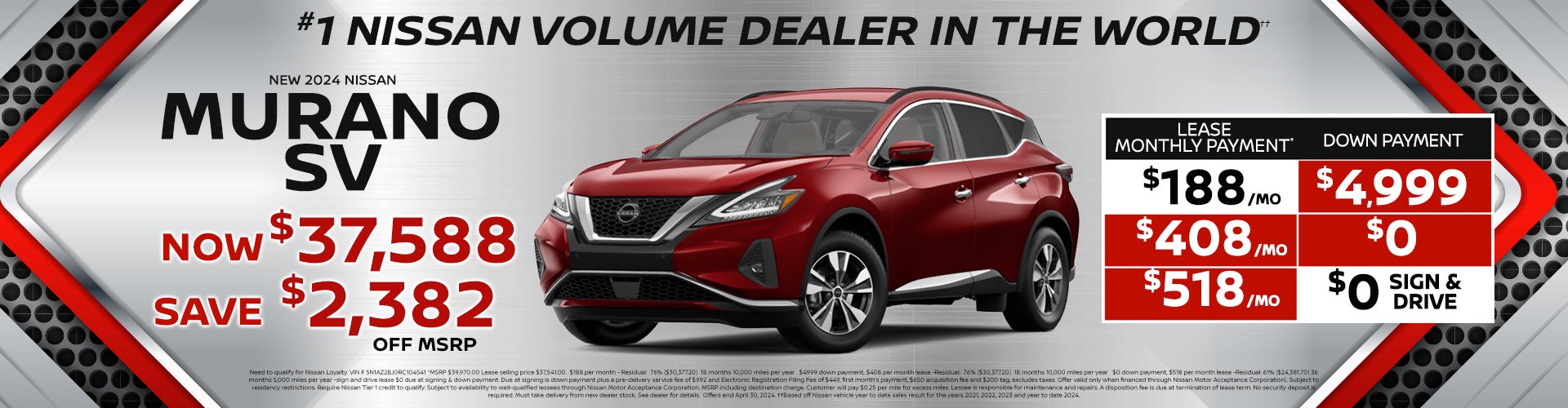 2024 Nissan Murano starting at $188 per month