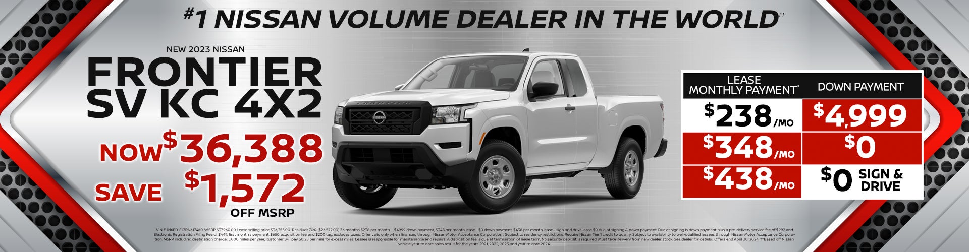 2023 Nissan Frontier starting at $238 per month